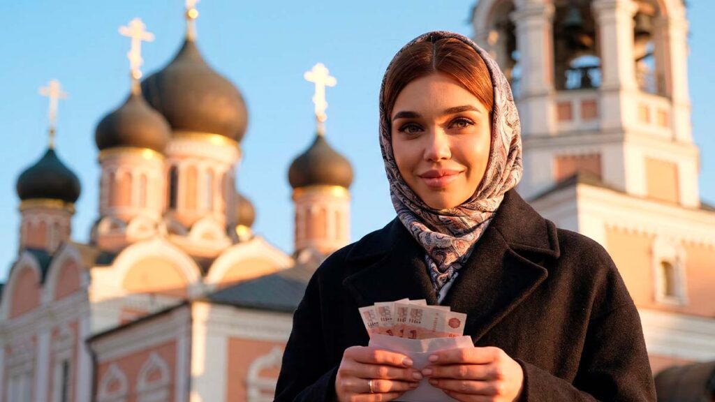 Зайферт Злата передаёт деньги на помощь церкви
